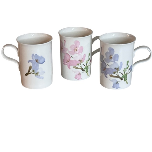 3 Vintage Crown Dorset Fine Bone China Staffordshire Floral Coffee Tea Mugs - Picture 1 of 9